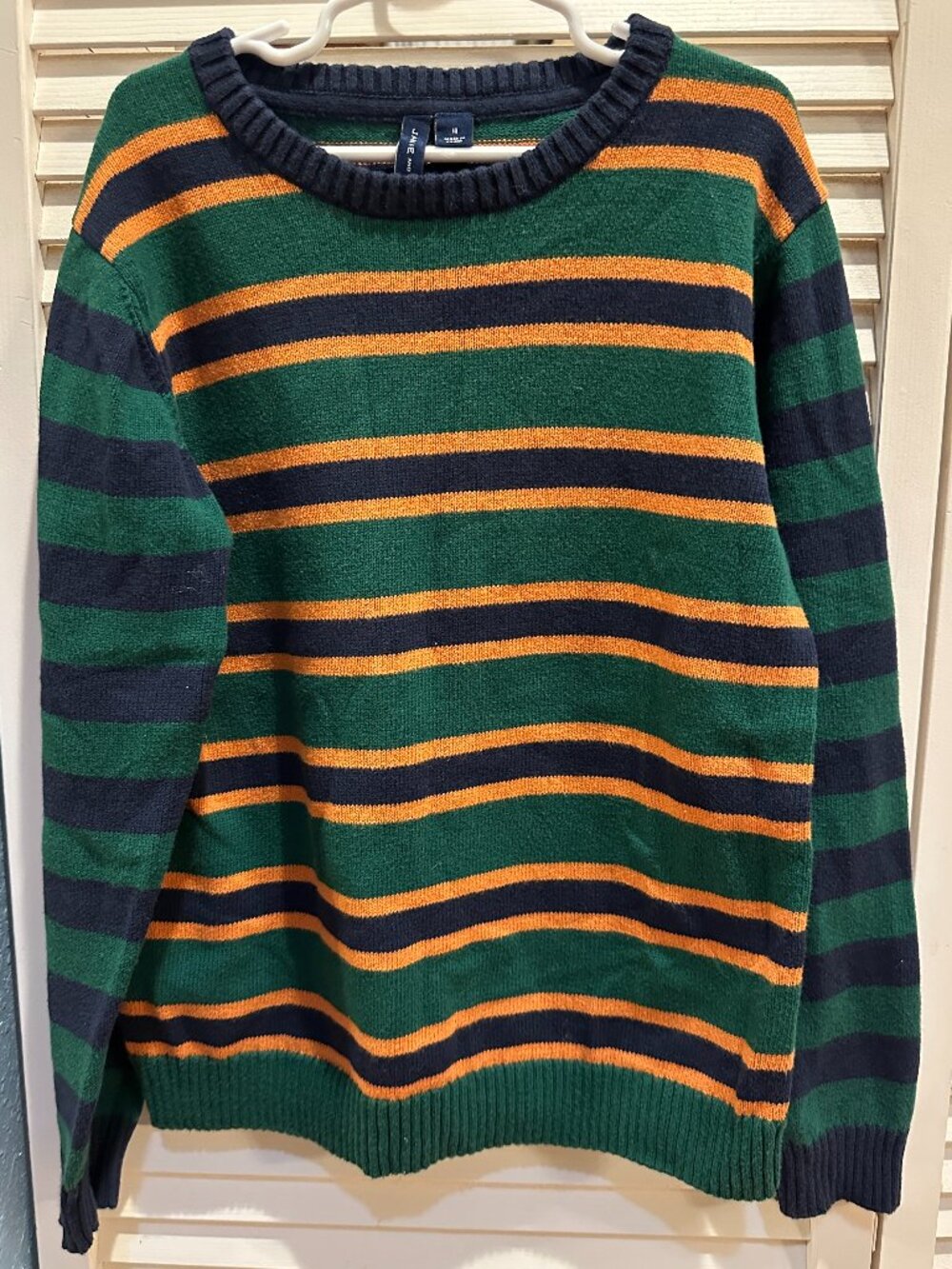 Janie and Jack Boys 10 Green Navy Orange Striped Cotton Crewneck Fall Sweater